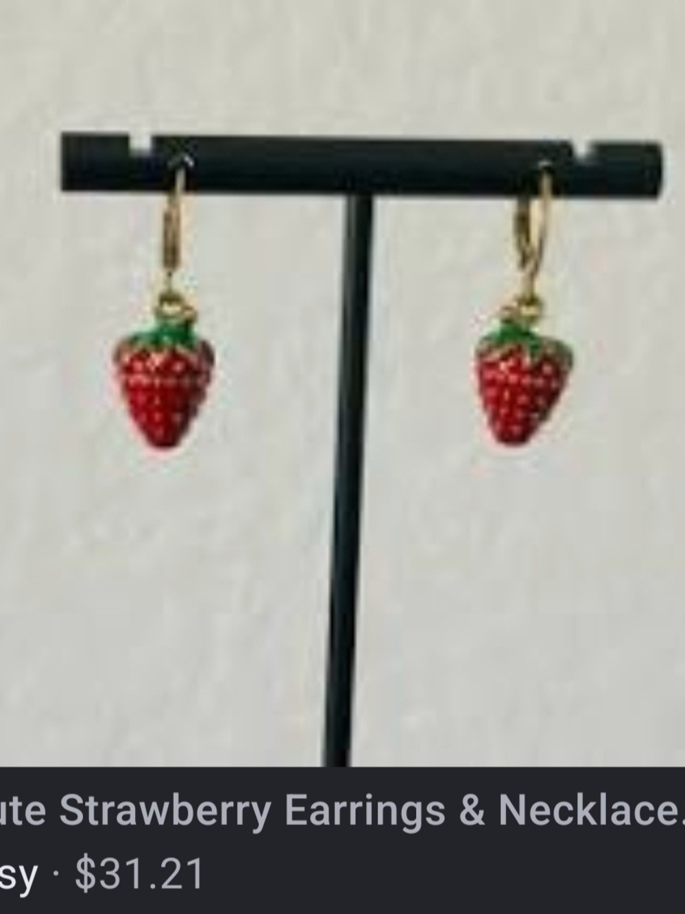 Strawberry Drop Earrings - Red and Gold